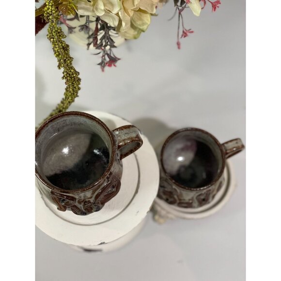 Handcrafted Brown & Cream Glazed Ceramic Mug With Raised Text Set 2 - Picture 9 of 13